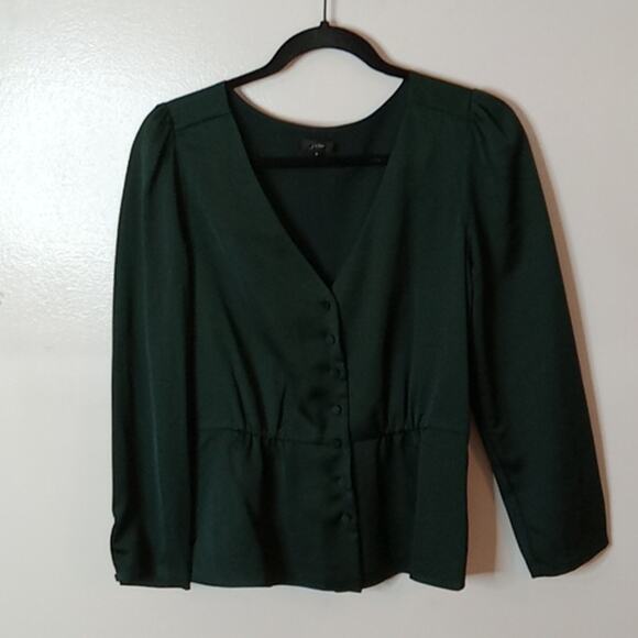 J.Crew v-neck button down hunter Green blouse. Size 4 - Picture 1 of 10